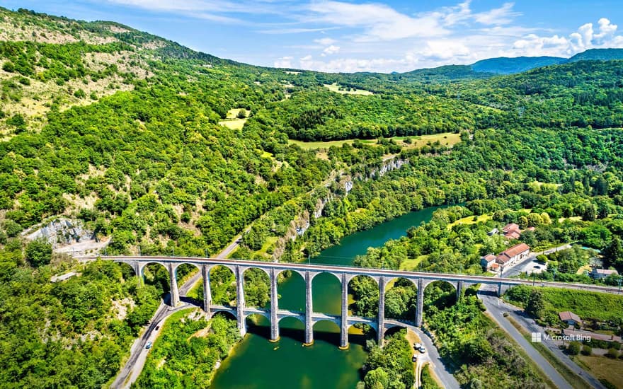 Cize-Bolozon viaduct crossing the Ain gorge, France