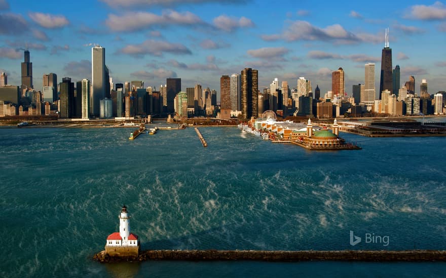 Chicago Harbor Light on Lake Michigan