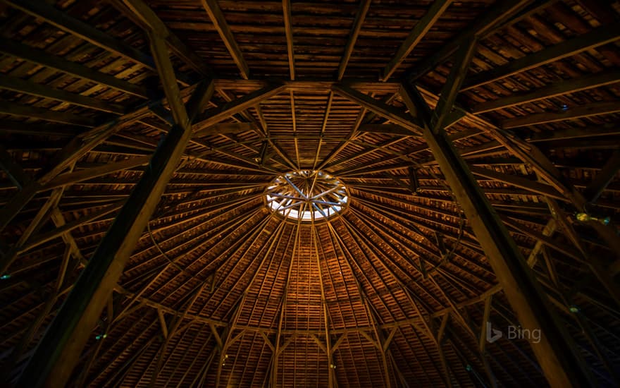 Inside Fromme-Birney Round Barn in Mullinville, Kansas