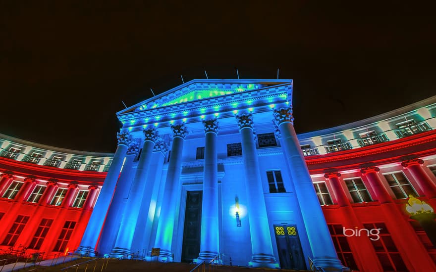 City and County Building illuminated in Civic Center Park, Denver, Colorado