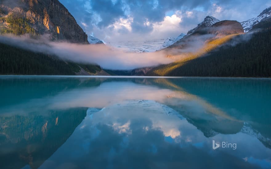 A foggy morning at Lake Louise, Alberta, Canada