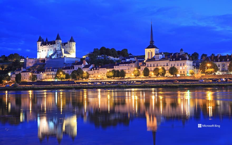 Saumur and its castle at dusk, Loire Valley