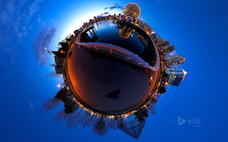 Stereo projection of Vancouver, British Columbia, Canada, Ford Creek and Science World