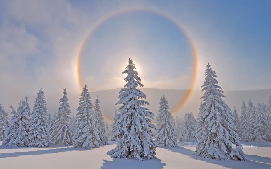 Halo around the Sun, Ore Mountains, Saxony, Germany