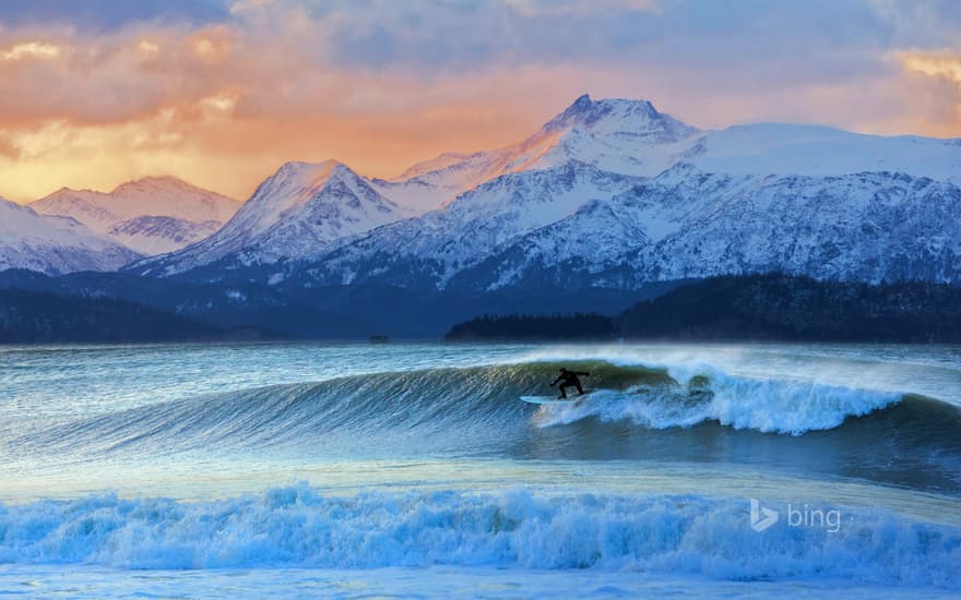 Don 'Iceman' McNamara surfing in Kachemak Bay, Alaska