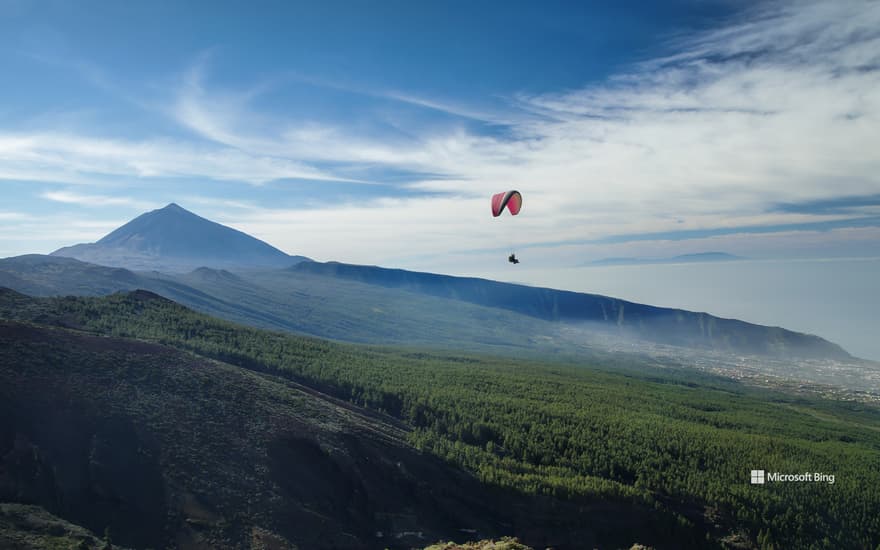 Paragliding over Teide National Park, Tenerife, Canary Islands, Spain